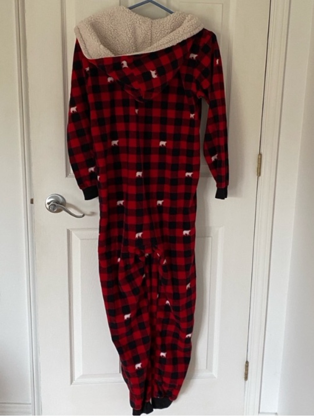 The Children's Place Red & Black Buffalo Plaid Hooded Fleece Romper - Picture 2 of 4
